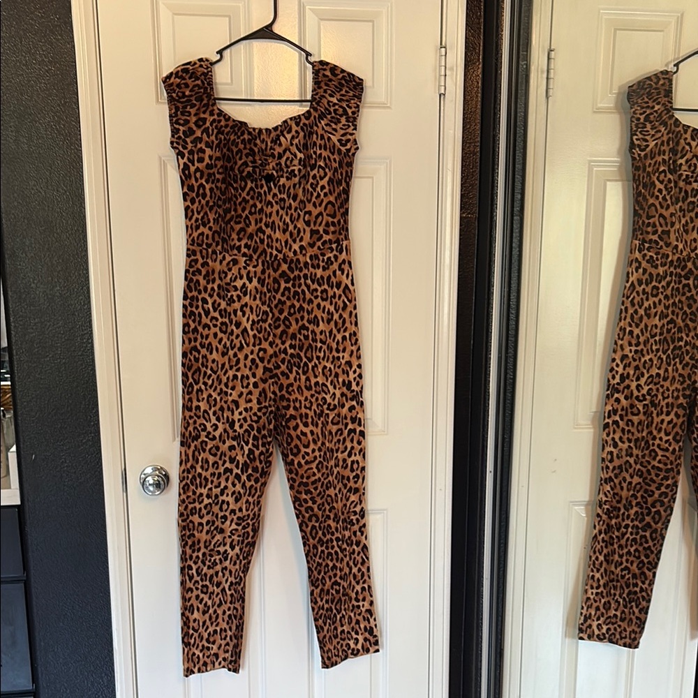 Collectif Brown Leopard Print Jumpsuit black brown bodycon sexy off shoulder